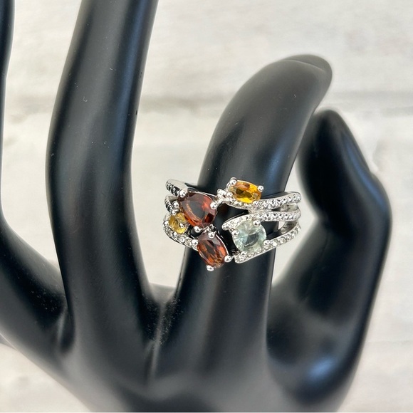 NVC Silver Tone Ladies Women's Ring Cluster Cocktail Size 6.5 Yellow Blue Red - Picture 10 of 13